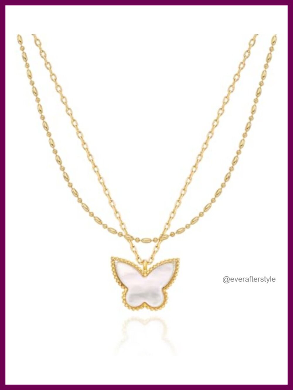 Women's 14K Gold Plated Layered Necklace With Butterfly Pendant
